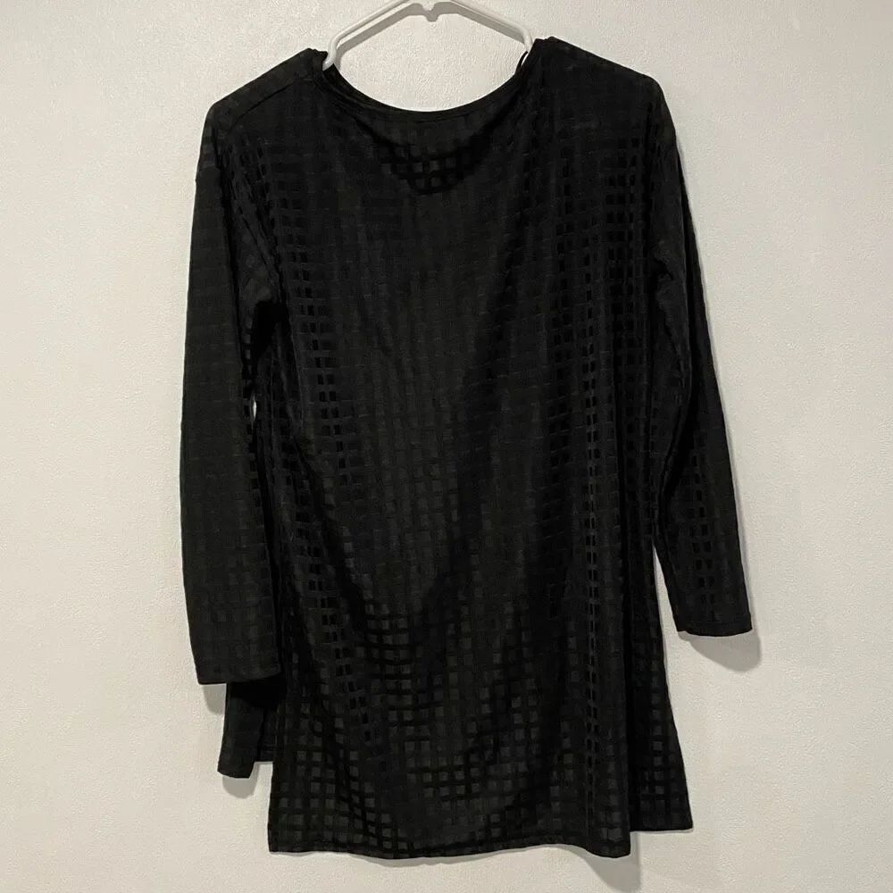 ZARA W&B Black Grid Sheer Long Sleeve Top | Size M